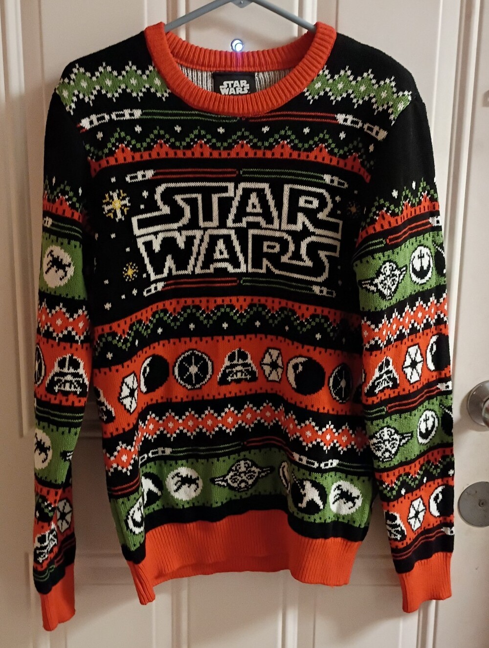 Hot Topic Star Wars Men’s Crewneck Knit Sweater - Black, Orange, Green